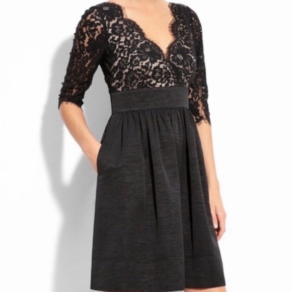 Eliza j black lace deep empire waist sheath dress